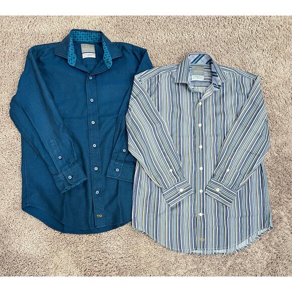 Thomas Dean Boys Shirt Sz S 8 Button Down Long Sleeve SET 2 Striped / Print TD - Picture 14 of 14